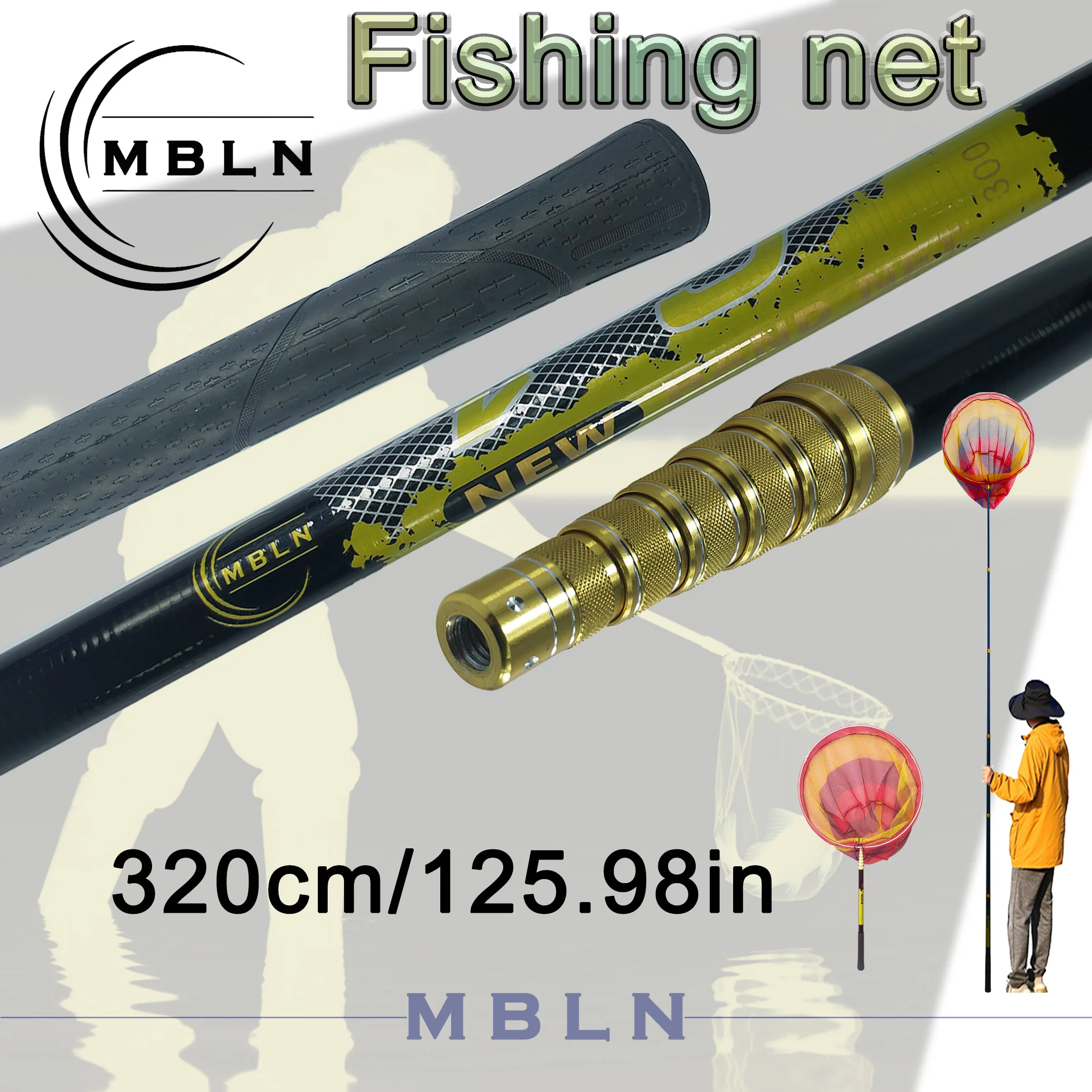 

MBLN 3M Carbon Telescopic Landing Net Pole, Lightweight Fishing Scoop Handle, Portable and Easy to Store