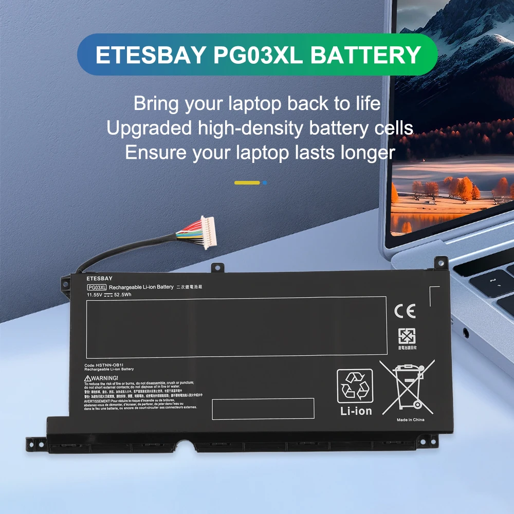 ETESBAY PG03XL For HP Pavilion Gaming 15-DK dk0003nq 15-dk0020TX 15-ec 15-ec0000 OMEN 5X FPC52 Series HSTNN-OB1I  Laptop Battery