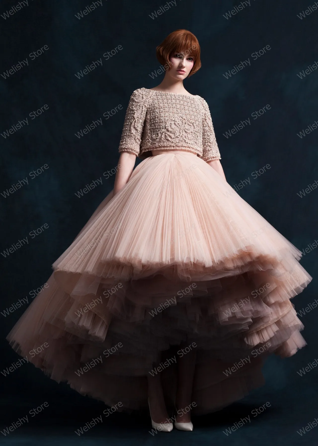 Extra Puffy A-line Hi Low Pleated Tulle Skirt 2023 Designs Dusty Pink Lush Mesh Maxi Prom Skirts Luxury Layered Tulle Party Skir