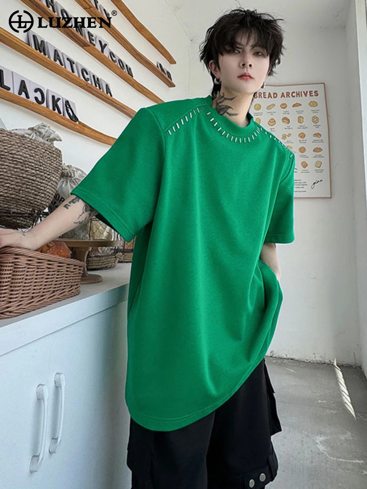 

LUZHEN Metal Decorate Original Solid Color Short Sleeved T Shirts Stylish Handsome Men's Tops Korean Reviews Many Clothes LZ2990