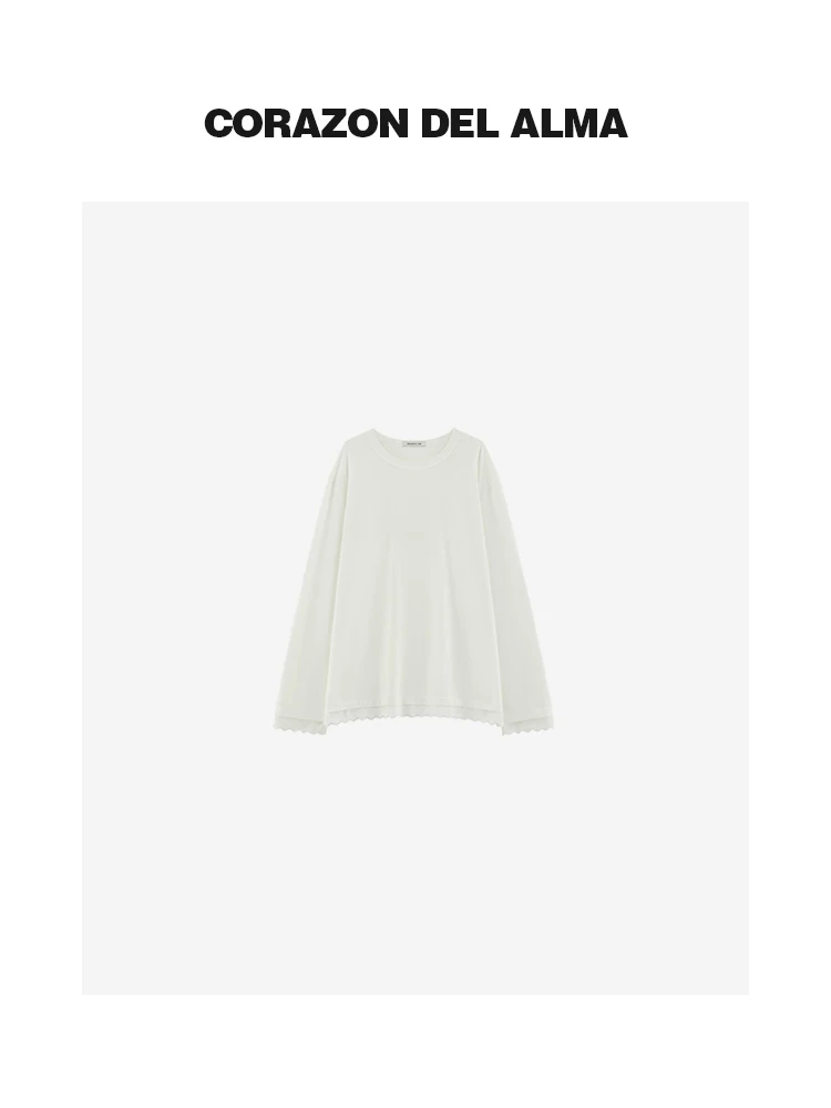 

ed Double Tead Full Cotton Long Velvet Loose ape Splicing Fake Two-Piece Lace Long Sve T-irt Skin-friendly Bre...