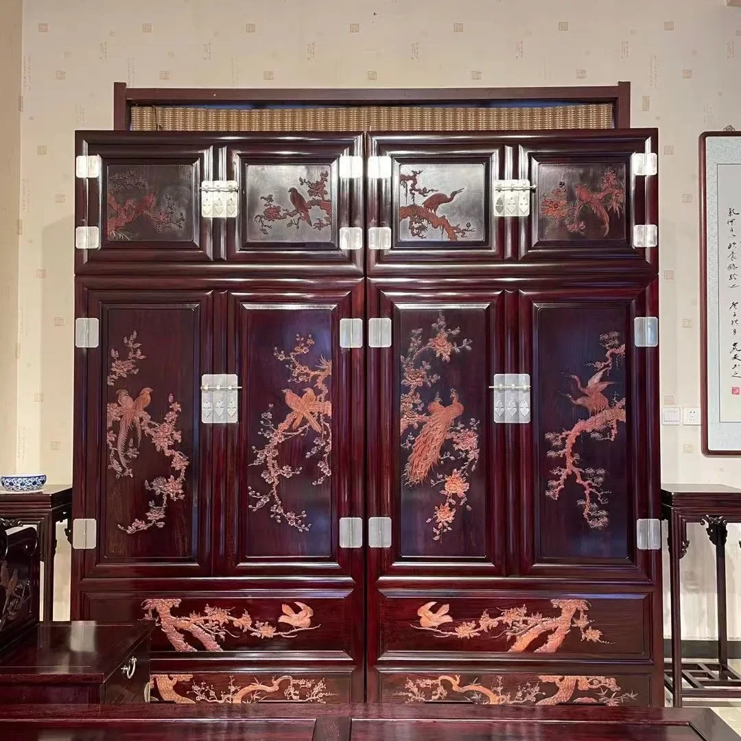 خزانة صينية 4 أبواب ملابس ذات سعة كبيرة أثاث الماهوجني #4