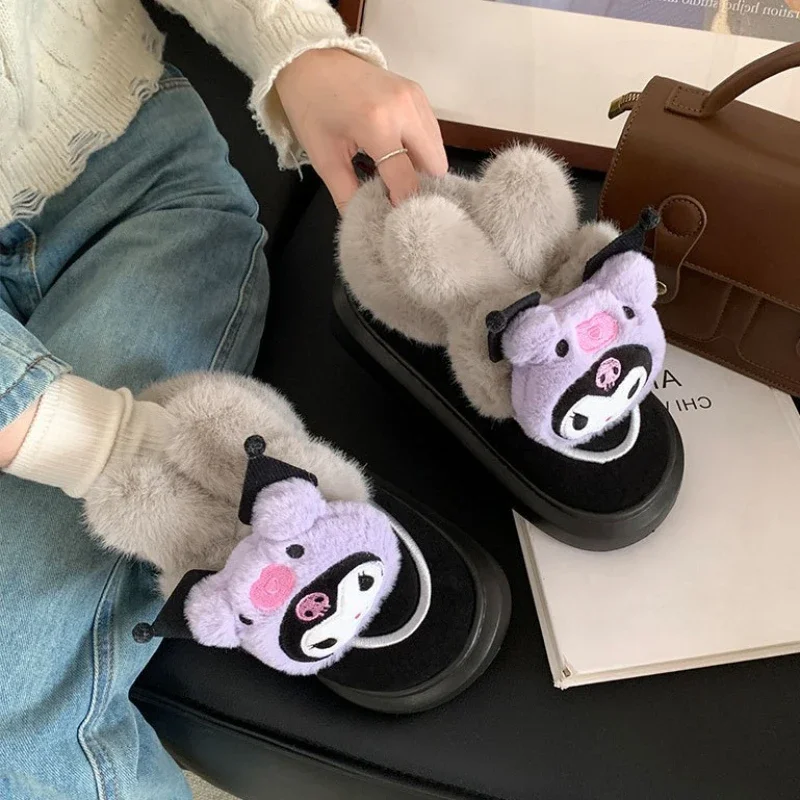 Cute Warm Anti-slip Thick-soled Snow Boots for Women Autumn and Winter Plus Velvet and Thickened Slip-on Cotton Shoes Cartoon