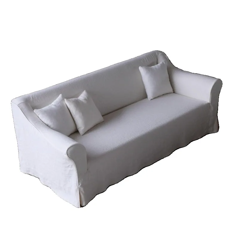 

Wabi-sabi French-American living room small apartment single and double three-person removable linen sofa