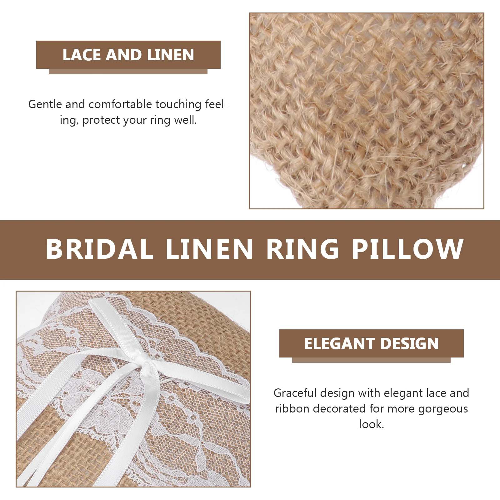 

Linen Wedding Ring Pillow Lace Ribbon Decor Bridal Pocket Cushion For Ceremony Engagement Flower Basket Party Decoration