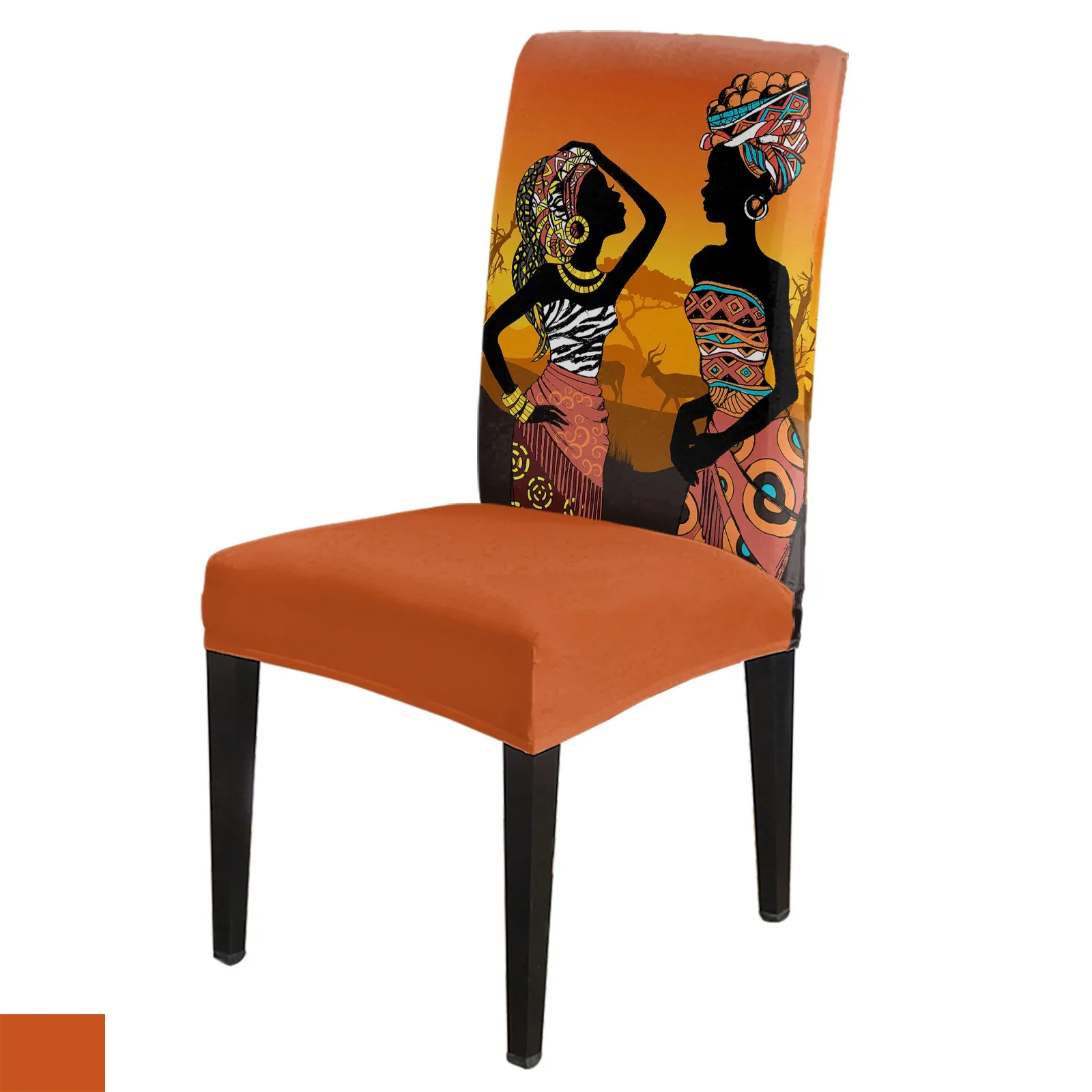 Ethnic Style African Women Black Women Chair Cover Set Kitchen Stretch Spandex Seat Slipcover Home Decor Dining Room Seat Cover