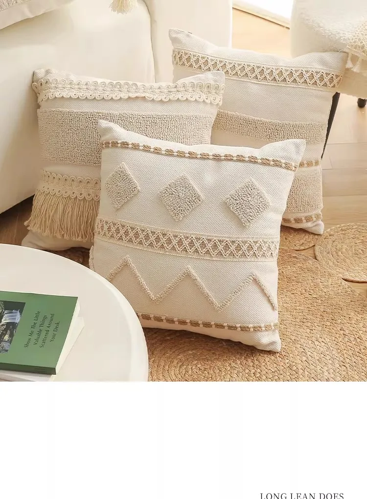 Böhmischer Kissenbezug aus Baumwolle und Leinen im Landhausstil, gewebte Spitze, Quasten, Kissenbezug für Bett, Sofa, Heimdekoration, 45 x 45 cm – Detail 12