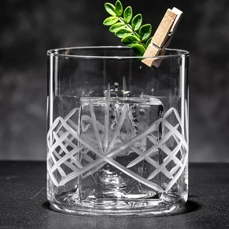 Classical Whiskey Glass Cups Japanese Style Cocktail Glasses Cups Ultra-thin Carved Glass Cup Simple Colin Cup Kitchen Accessory