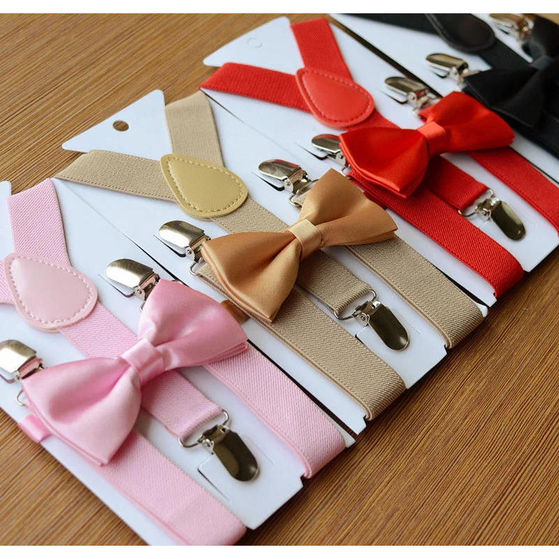 New Baby Boys Kids Suspender and Bow Tie Matching Set Children Tuxedo Wedding Suit Party Suit Boy‘s Accessories