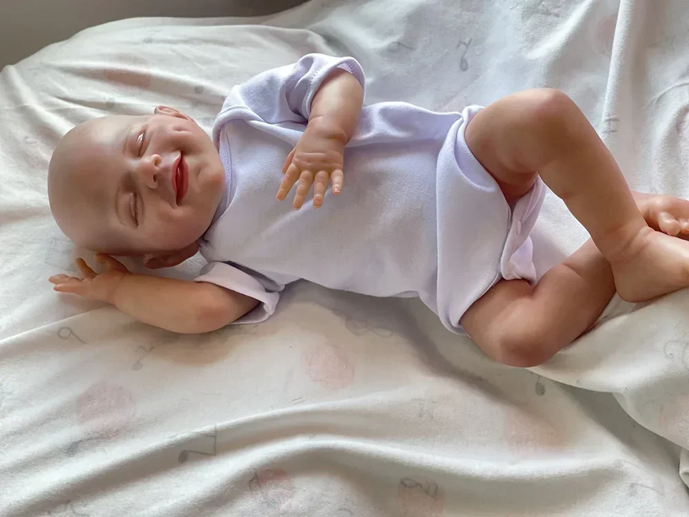 

18-дюймовая виниловая кукла реборн всего тела, апрельская улыбка, лицо, новорожденный, спящий маленький мальчик, реалистичная 3D кожа с видимыми венами