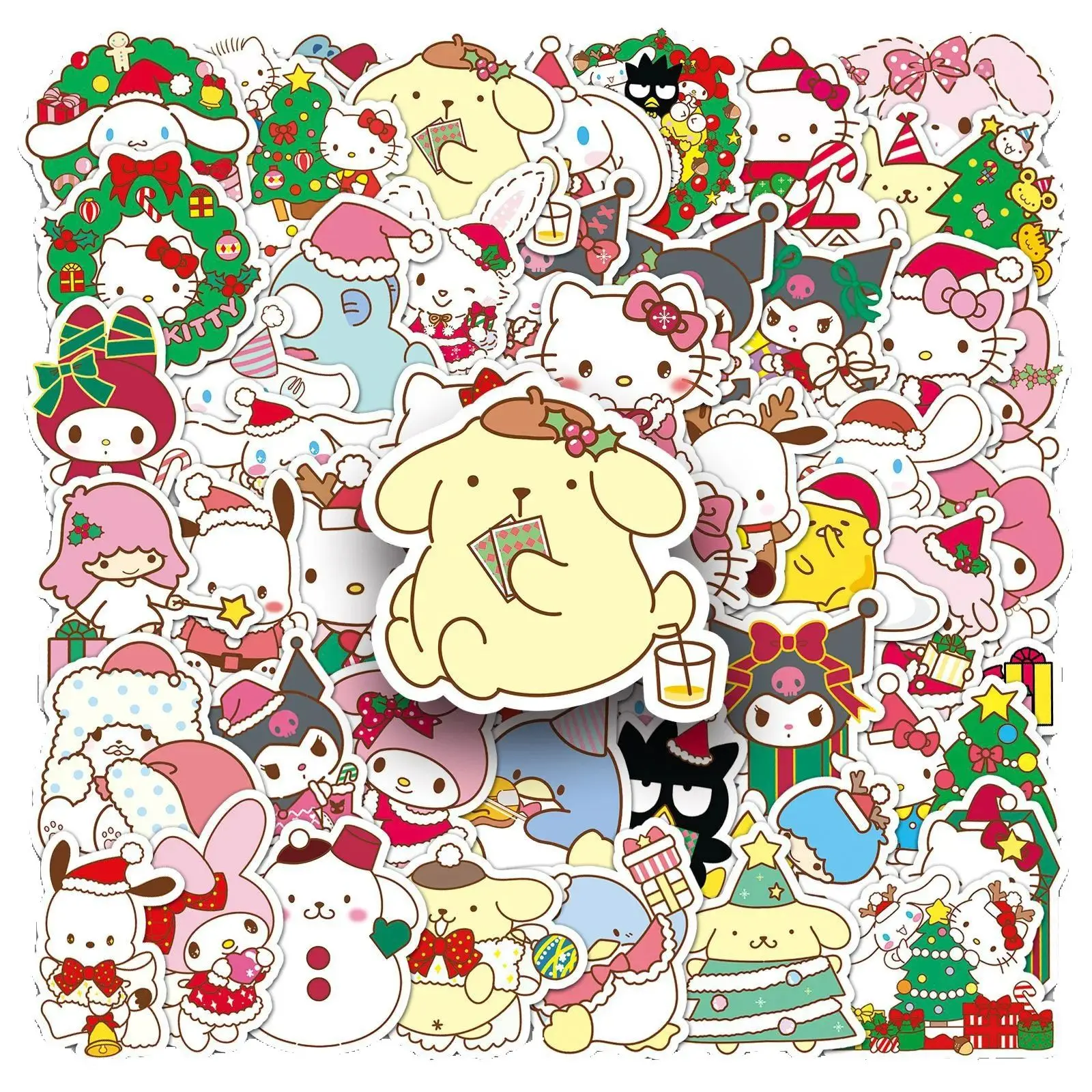 50 قطعة من ملصقات سانريوس اللطيفة لعيد الميلاد كاواي هالو كيتي كورومي هانجيودون سينامورول ‌   شارات مقاومة للماء لطيفة يمكنك صنعها بنفسك