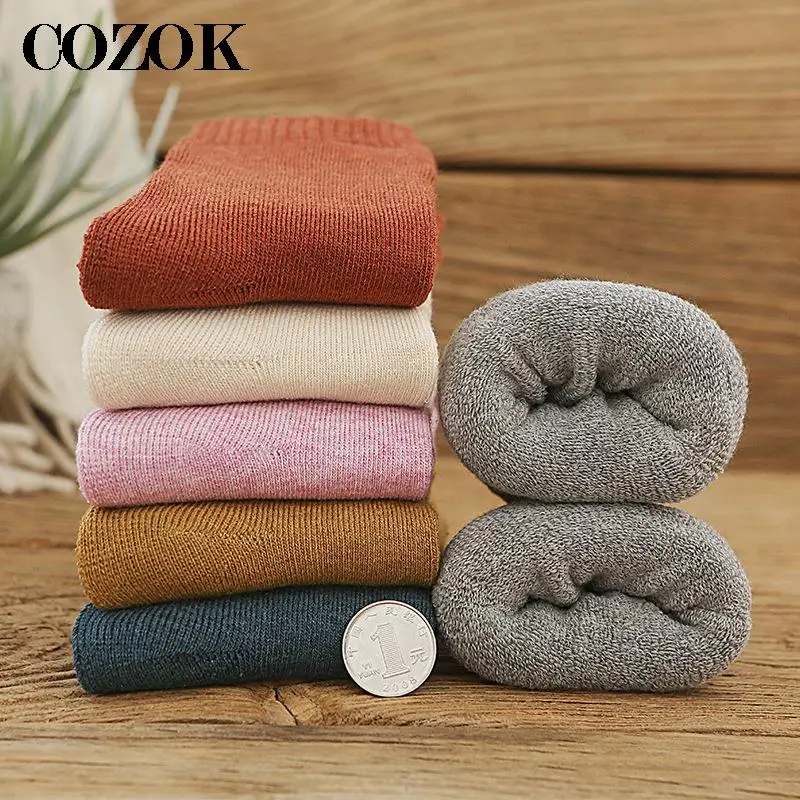 

3Pairs Socks Womens Autumn Winter Thick Warm Socks Lady Solid Color Mid Tube Cotton Towel Japanese Female Spring Hot Socks Meias