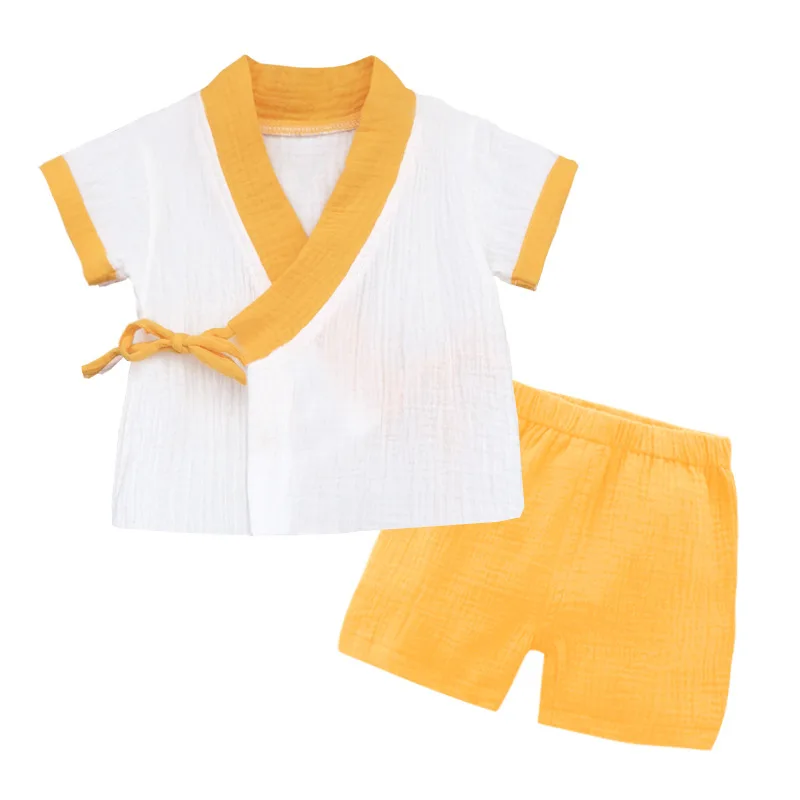 Baby Boys Girls Summer Outfits Clothes Newborn Muslin Cotton Short Sleeves Shirt Shorts Suits Top+Pants Sets 2pcs 0-18M
