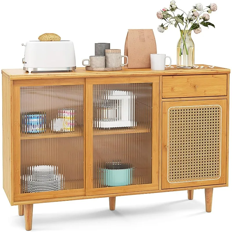 Buffet Cabinet with Storage, Bamboo Sideboard, Drawer