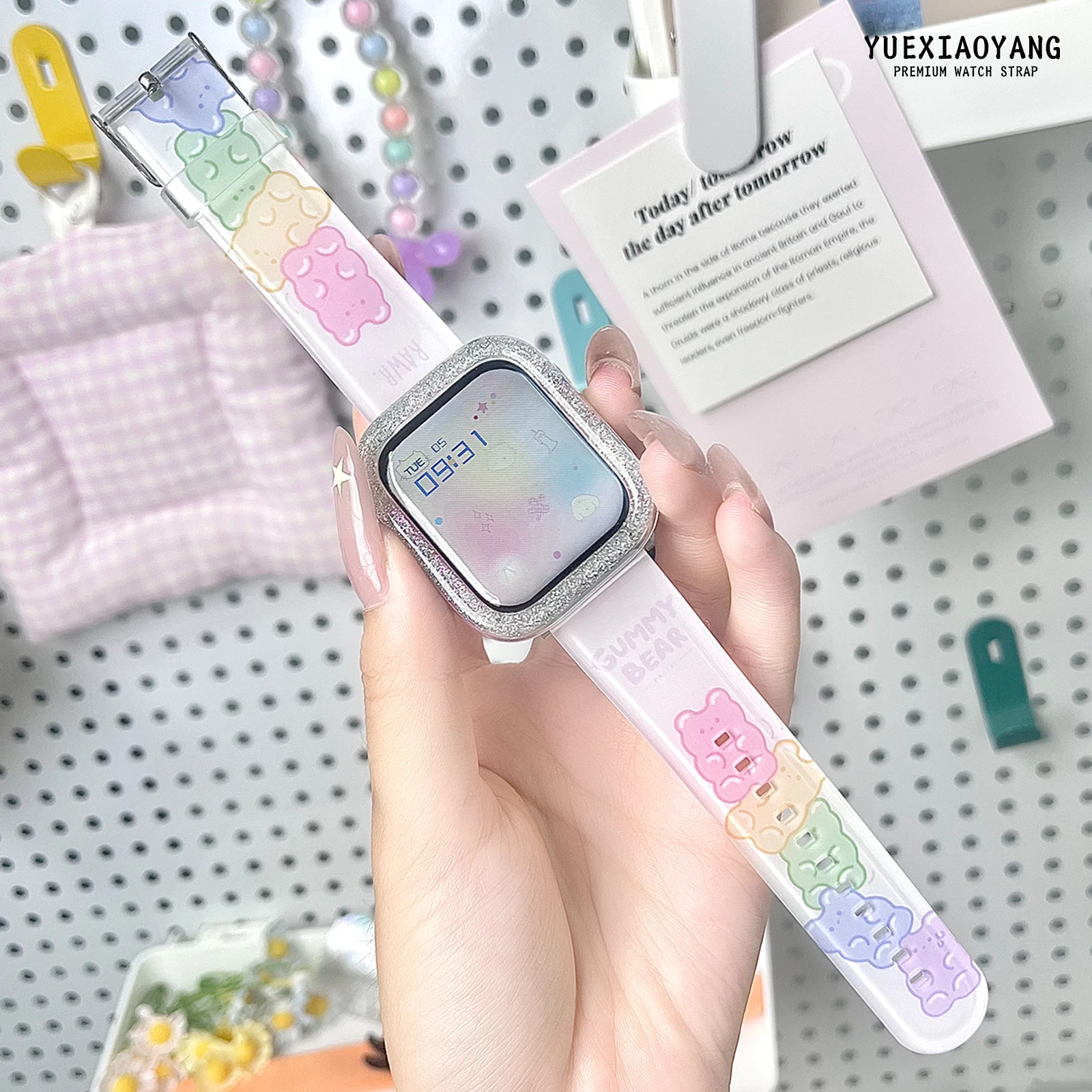 

Little Q Bear printed watch strap for Apple Watch 11 10 9 8 7 Band Replaceable Bracelet for iWatch 42mm 41mm 40mm 38mm Watchband