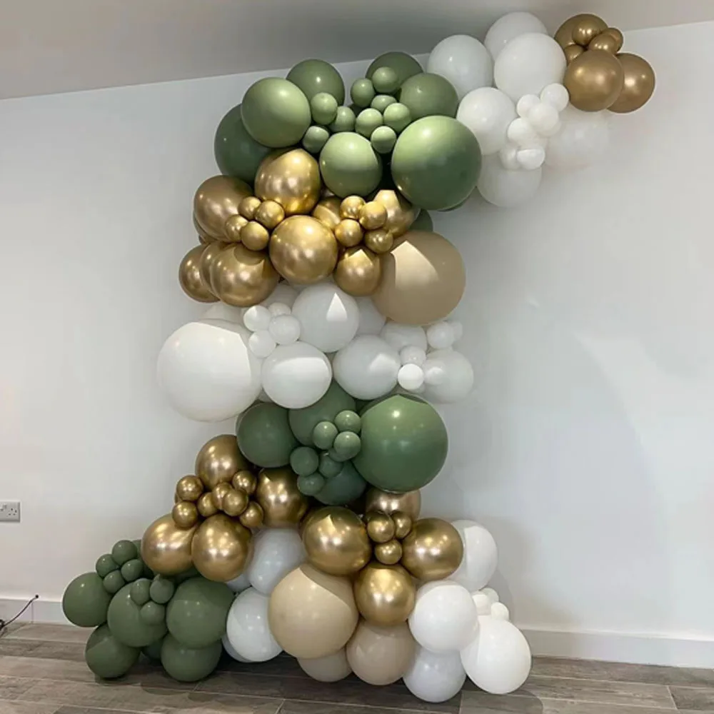 95pcs Metal Gold Dark Green Sand White Balloons Garland Arch Kit Christams New Year Party Decor Wedding Birthday Baby Shower Glo