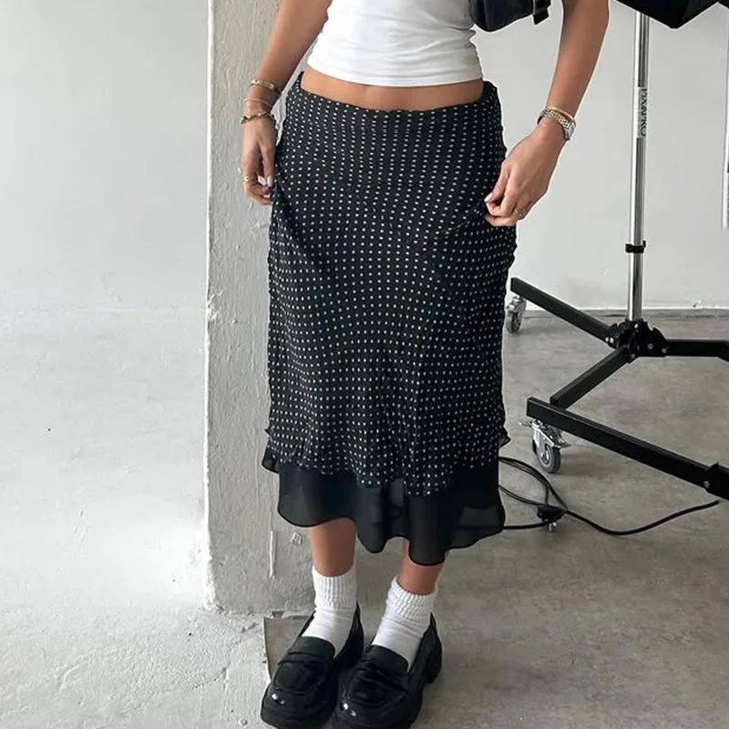 

Europe and the United States polka-dot skirt women's summer ins new print slim straight A-line gauze skirt women's clothing