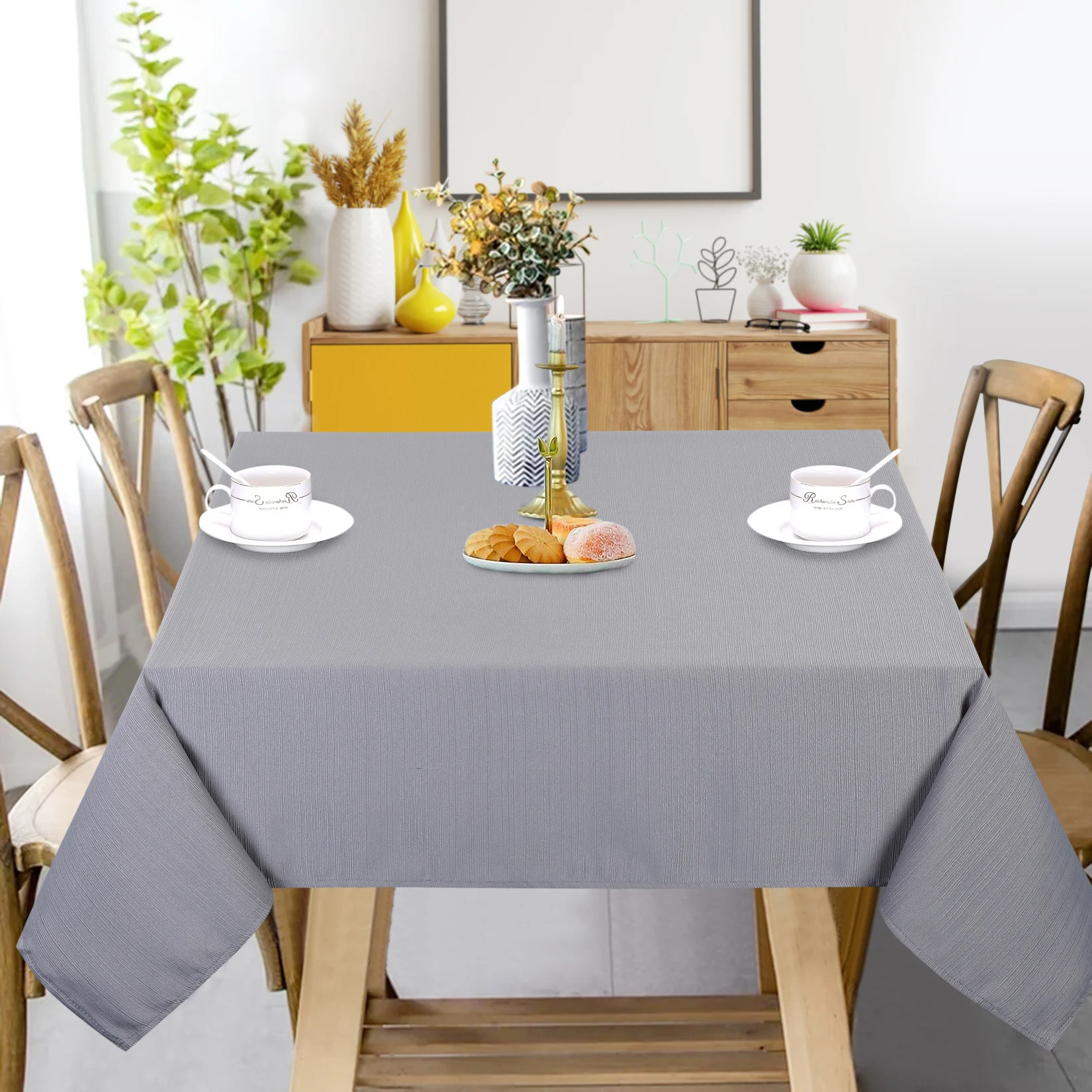 140x140cm Christmas Tablecloth Square Grey Water Resistant Table Cloth for Home Banquet Kitchen Picnic Outdoor Decoration