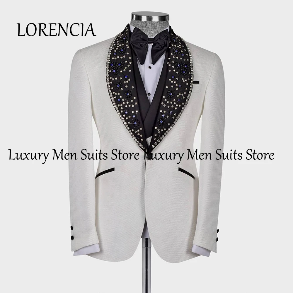 Beading Crystal Suits for Male 3 Pieces Shawl Collar Wedding Tuxedos Groom Outfits Customized Blazer Vest Pants costumes homme