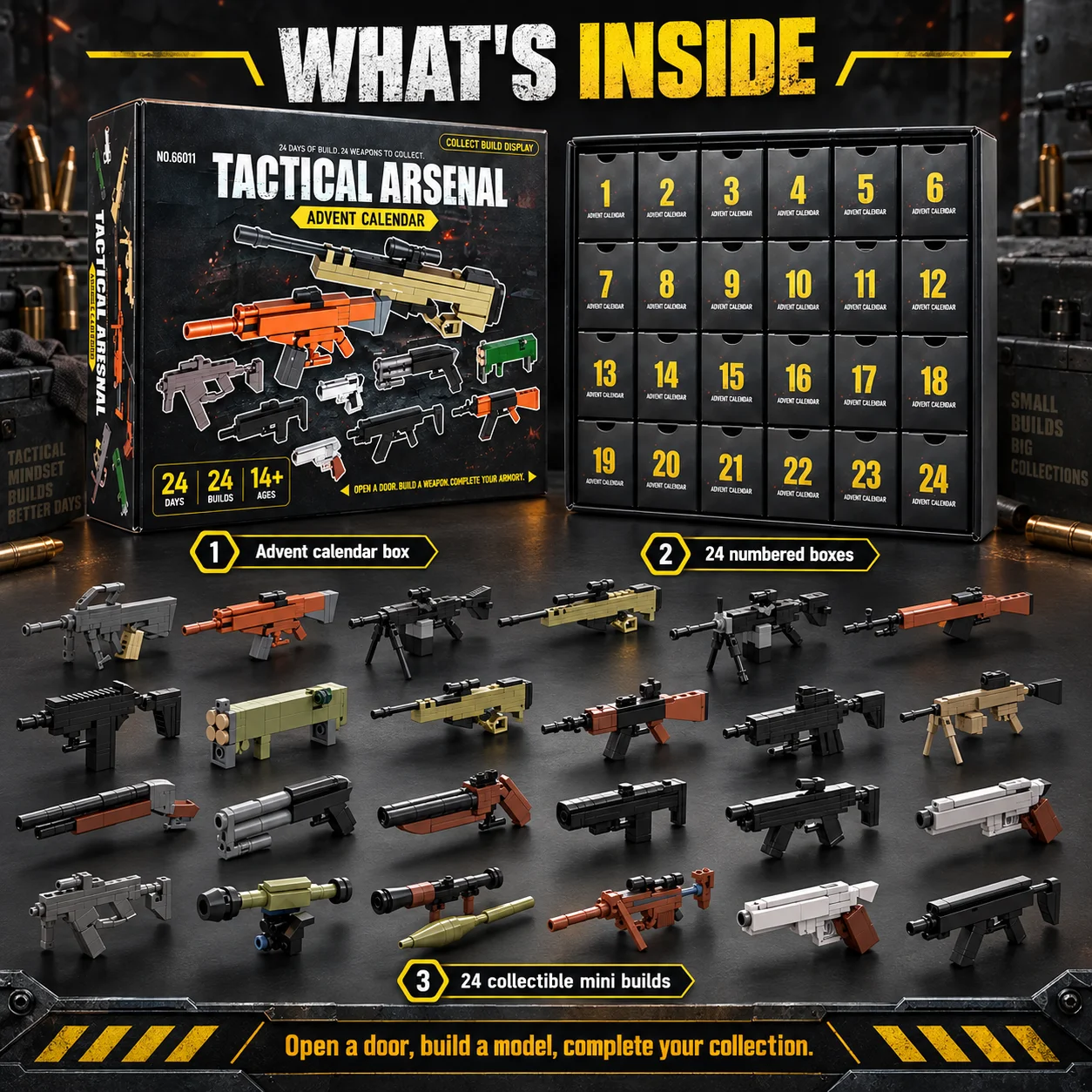 24PCS Gun Advent Calendar Christmas Building Blocks Advent Calendar Model Set Holiday Surprise Toy Box For Xmas Bricks Gift