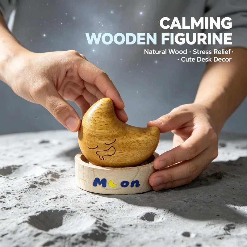 Cute Solid Wood Stress ReliefToy MiniWooden Decor Ornament Handheld Sensory Fidget Toy Desk Decor Gift for Adults Anxiety Relief