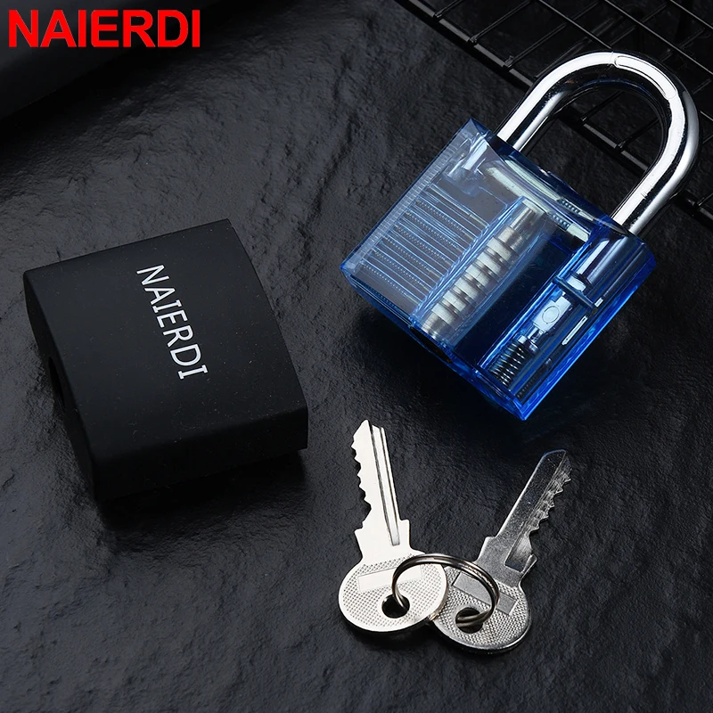 NAIERDI Transparent Practice Padlock Set for Locksmith Training Visible Copper Lock with Keys for Home Car Office unlock tools
