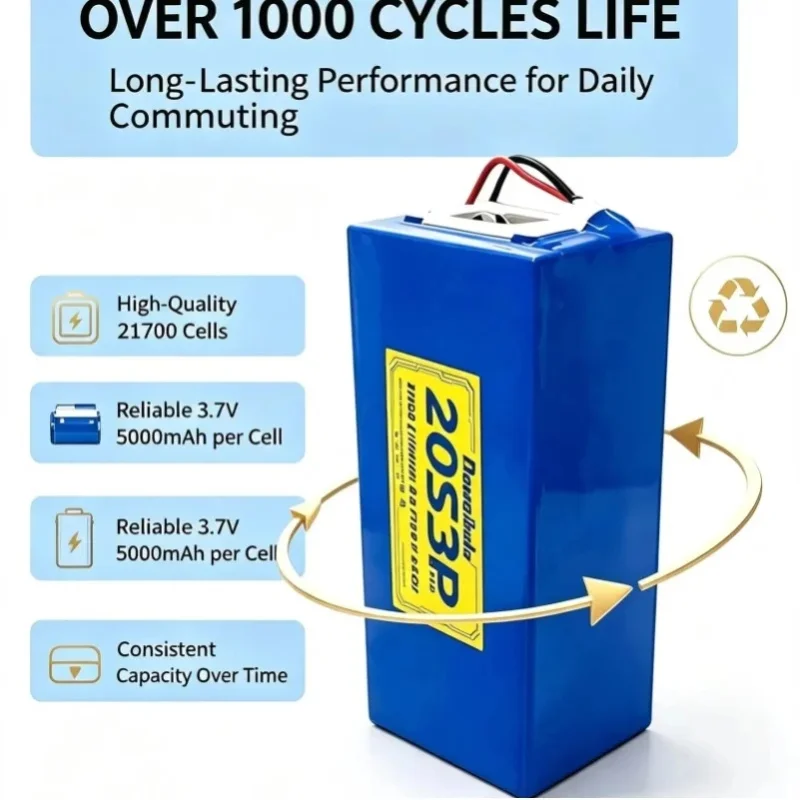 72V 60Ah 20S3P 21700 Lithium-Batteriepack, 100A BMS, max. 5600W Leistung, für E-Bike Elektroroller, mit Entladestecker, 1000+ Zyklen