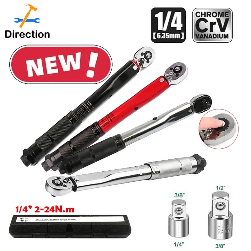 2-24N.m Torque Wrench 1/4'' Square Drive Preset Bicycle Torques Key It comes off with one click   Bike Automotive Hand Tools