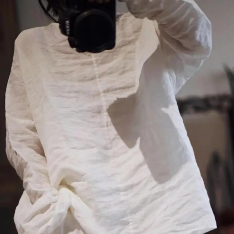 ฤดูใบไม้ผลิฤดูร้อนใหม่ศิลปะสไตล์ผู้หญิงแขนยาว V คอหลวม TShirt VINTAGE ผ้าฝ้ายลินิน TEE เสื้อ Femme Tops คุณภาพสูง 1415