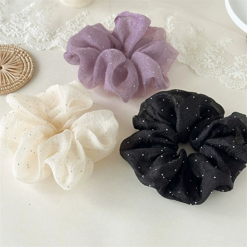 

Early Spring New Sweet Net Red Hair Cord Headflower Fashion Seersucker Hot Drill High Elastic Hair Rope Fabric Scrunchie