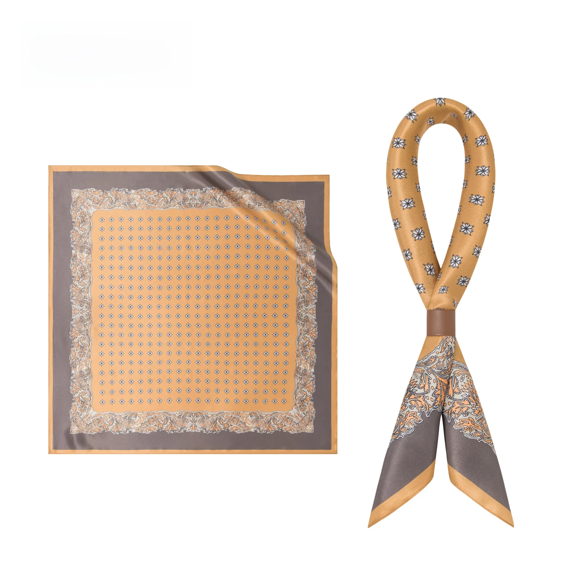 シルクネックスカーフ-メンズビジネススーツ用-寒い天候から守る正方形ショール-幾何学模様-多機能-65cm