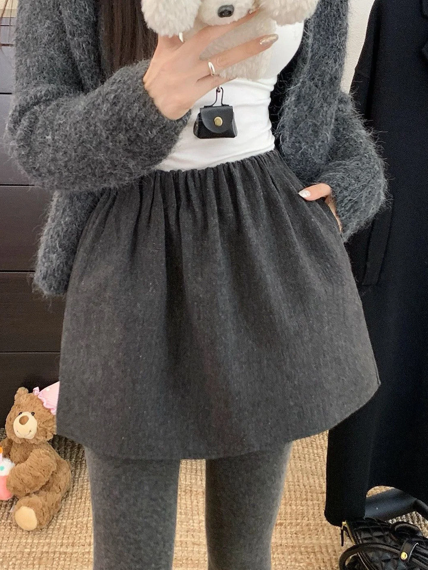 

Женская шерстяная юбка А-силуэта Deep ey, весенняя, с эластичной талией, приталенная, повседневная, короткая, свободная юбка-солнце