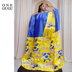 Hot Stamping Printing First Quality Bazin Riche Boubou With Tassel Shawl African Women Wedding Party Traditional Dashiki
