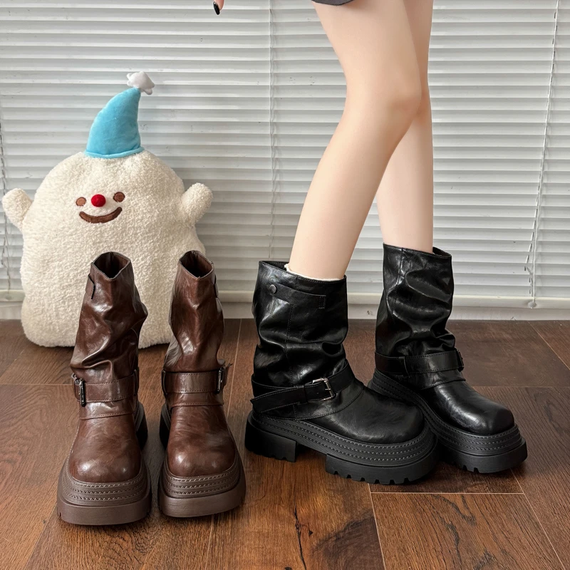 

Женские ботильоны на платформе с толстой подошвой, модная обувь с пряжкой на ремне, осень-зима 2021, женские короткие ботинки без шнуровки