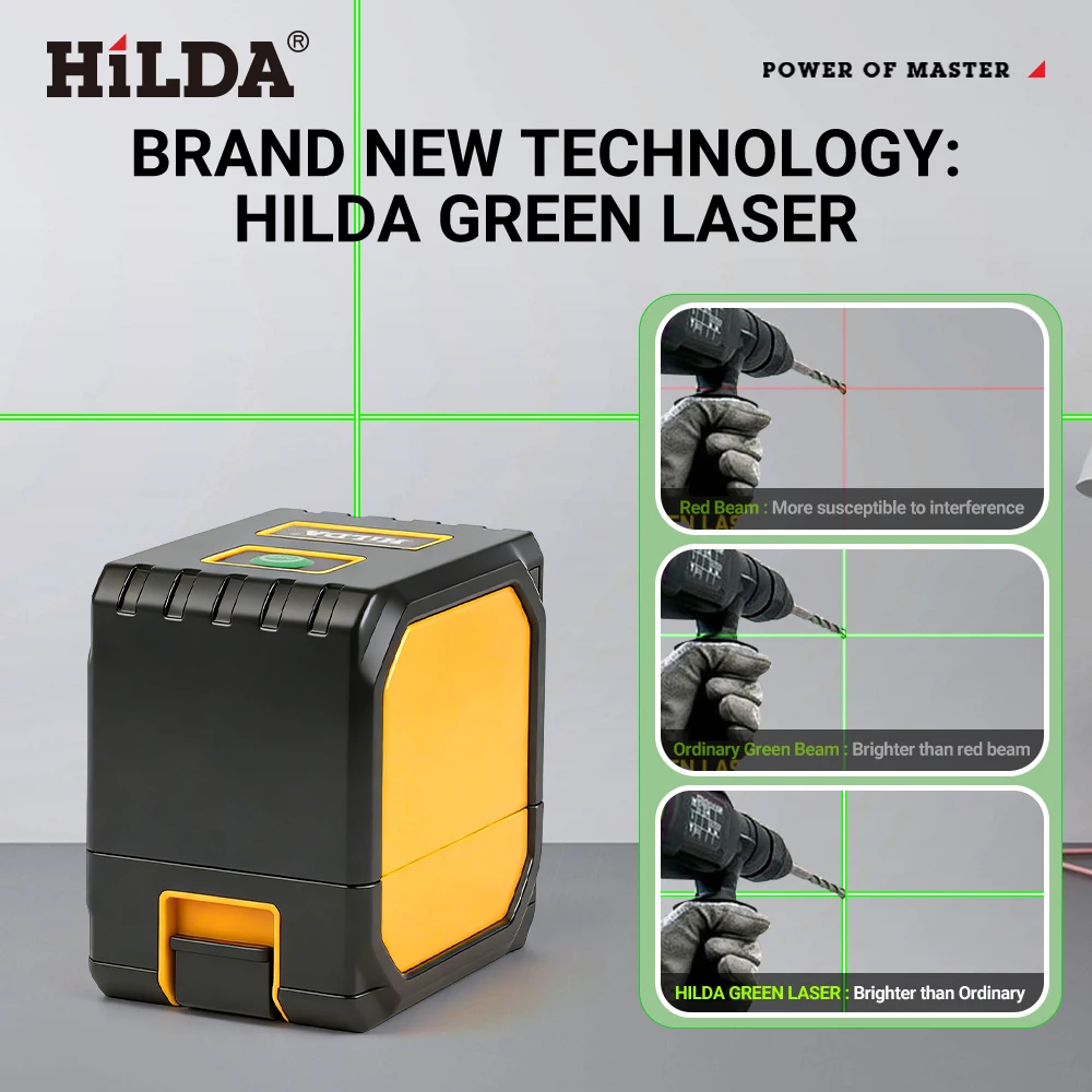 HILDA 2-Line Green Laser Level Self-Leveling Cross Line, Mini Size USB Charging Convenient to Carry High Visibility Beams