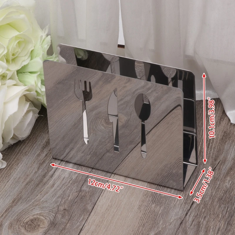 Stainless Steel Napkin Rack Box Tissue Holder Cutlery Floral Hollow-Out Design