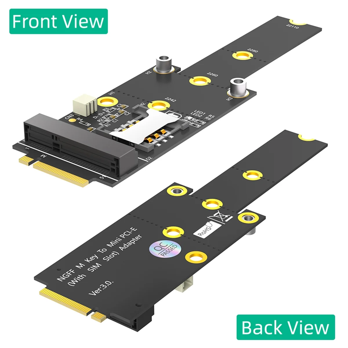 Adaptador Mini PCI-E a M.2(NGFF) Key M con ranura para tarjeta SIM para módulo WiFi/WWAN/LTE