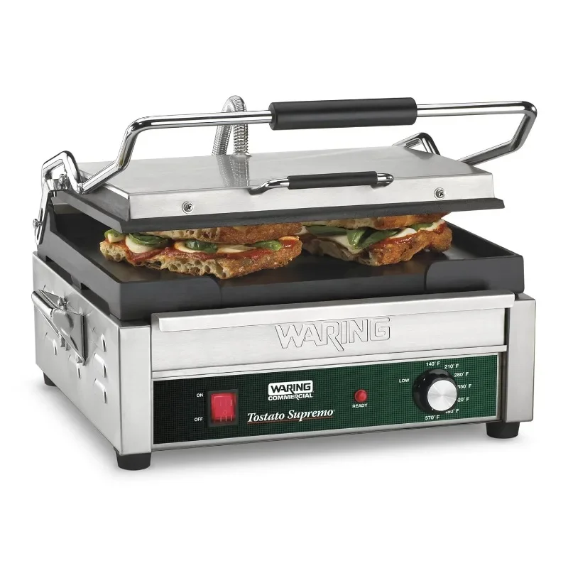 Waring Commercial WFG250 Tostato Supremo® Large Flat Toasting Grill, 120V, 1800W, 5-15 Phase Plug, Silver