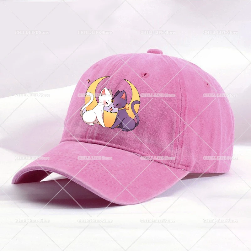 Sailors Moon Washed Girl Baseball Cap Luna Artemis Cute Cat Women Hip Hop Peak Caps Travel Ponytail Hat Outdoor Sport Sunhat - view 3