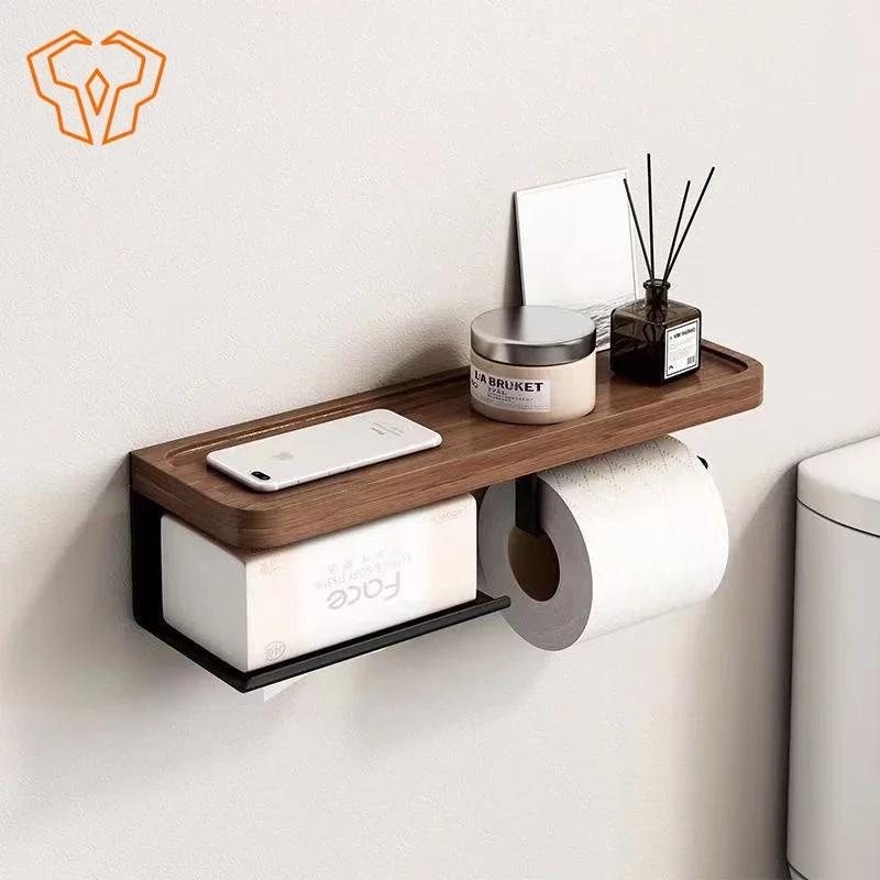 Wood Grain Premium Paper Towel Holder Paper Box No Need To Drill Holes Bathroom Light Luxury Moisture-proof Storage Rack