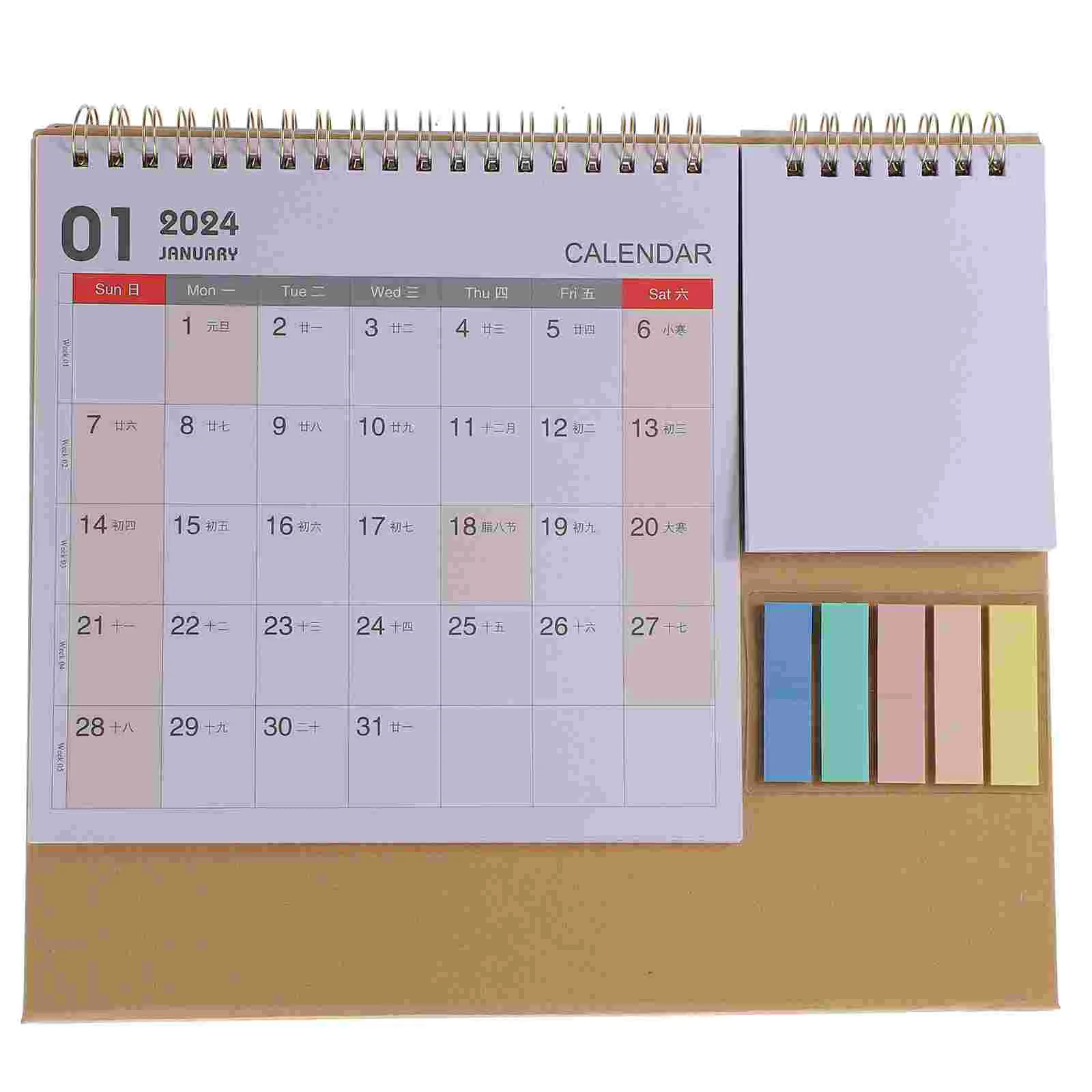 Office Decor Desk Calendar 2024 Simple and Creative Modern Business Notes (pink/yellow Frame) Desktop Mini Table