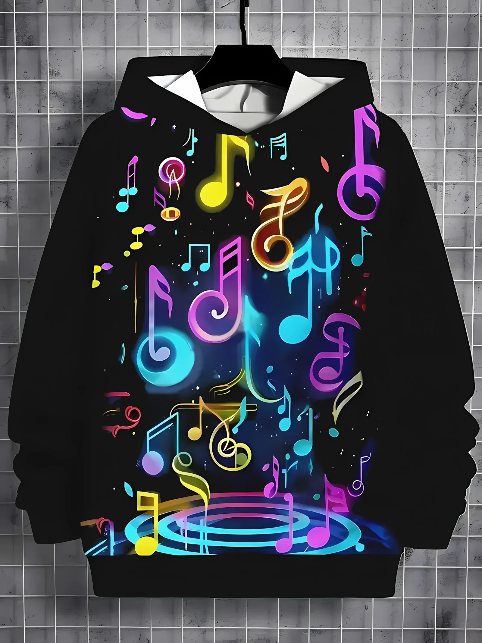 

The 2025 autumn new children's comfortable hoodie with 3D color note print outdoor fashionable casual hoodie