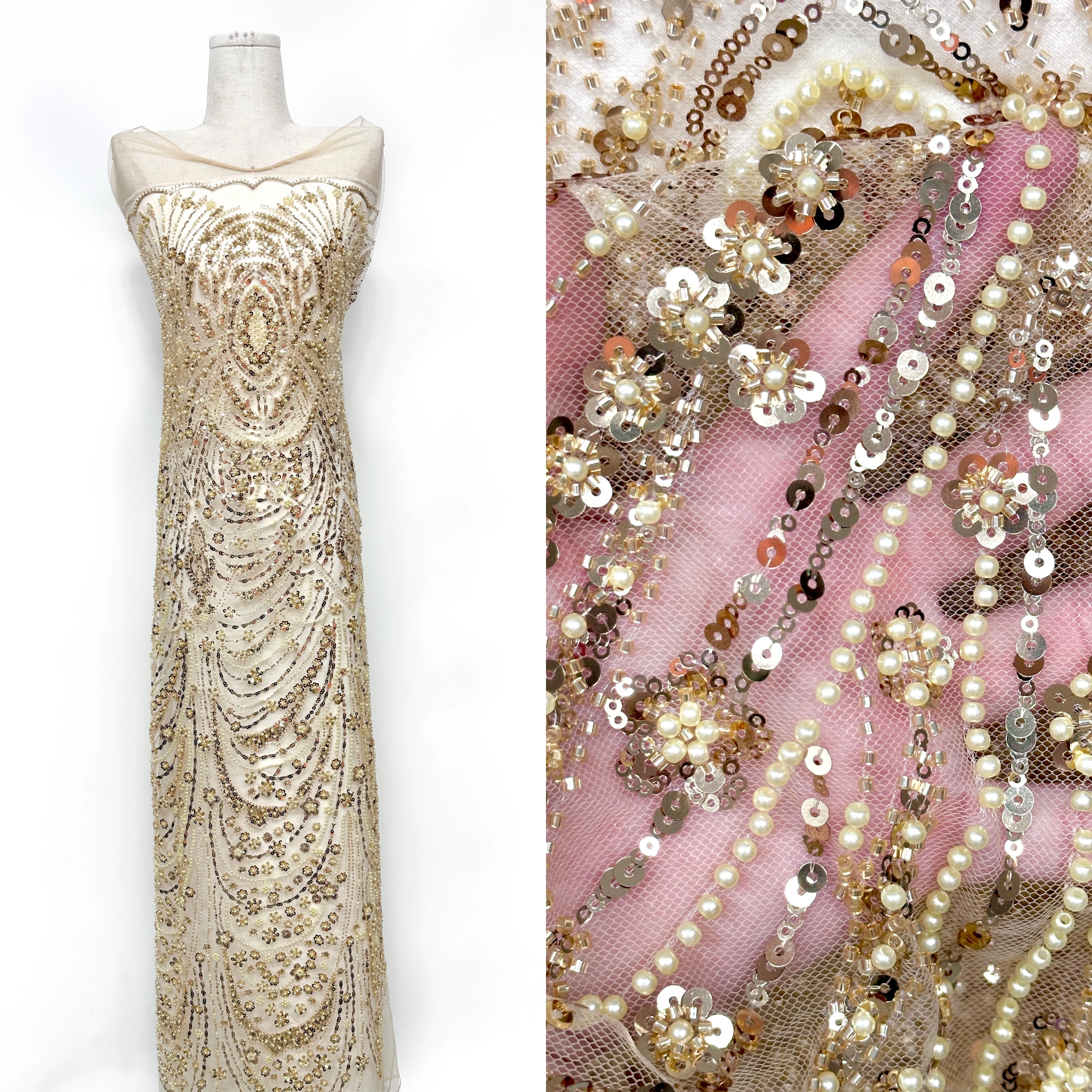 

Тяжелая сетчатая кружевная ткань во французском стиле с бусинами и стразами для вечернего свадебного платья, высококачественный промышленные продажи