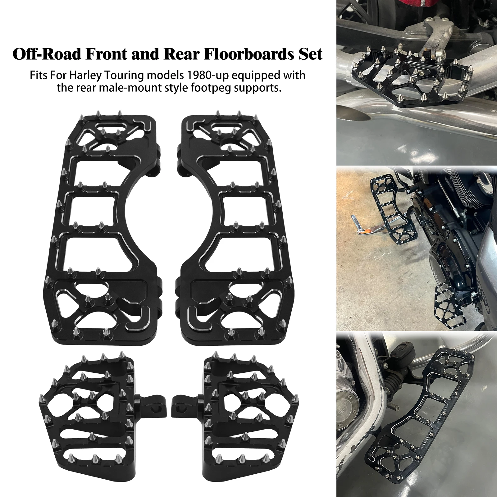 

Motorcycle Front Rear Footrest Wide Floorboard Footpegs Driver Passenger Pedal For Harley Touring Road Glide FLHT Softail CVO