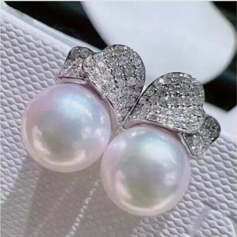 

Fine Jewelry AAAAA 10-11mm NaturalSouthSea Authentic Round White Pearl Earrings925S