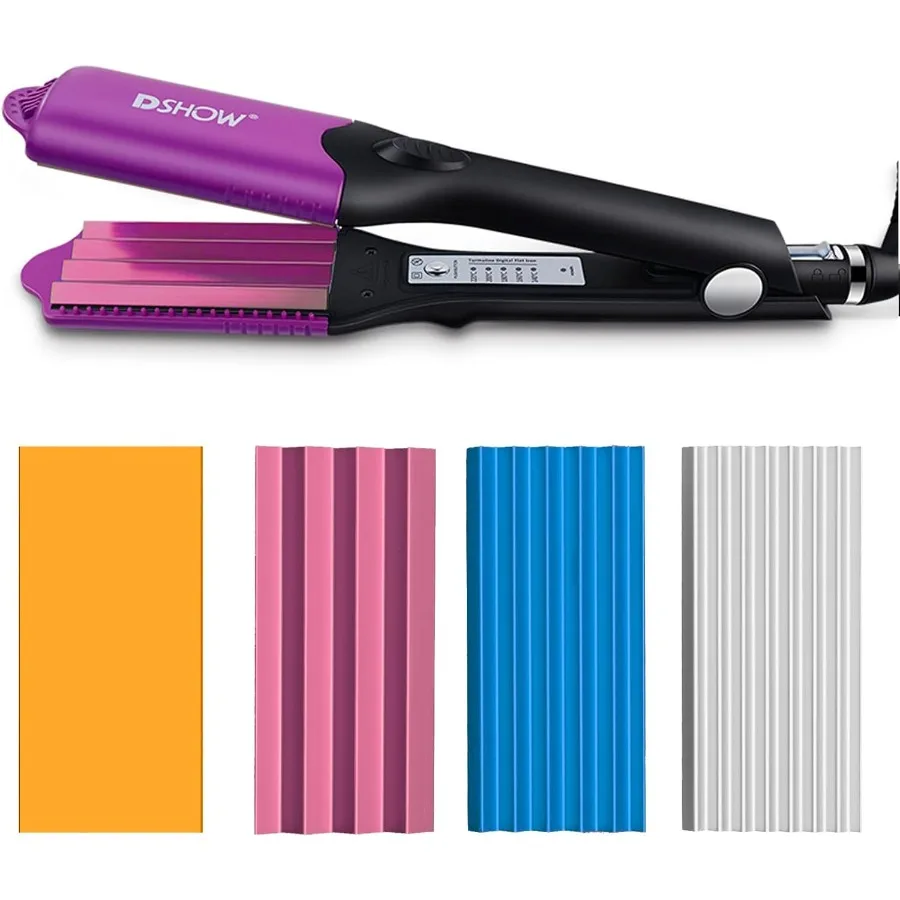 

4 in 1 Hair Crimper Hair Waver Hair Straightener Curling Iron with 4 Interchangeable Titanium Ceramic Flat Crimping Irons Plate