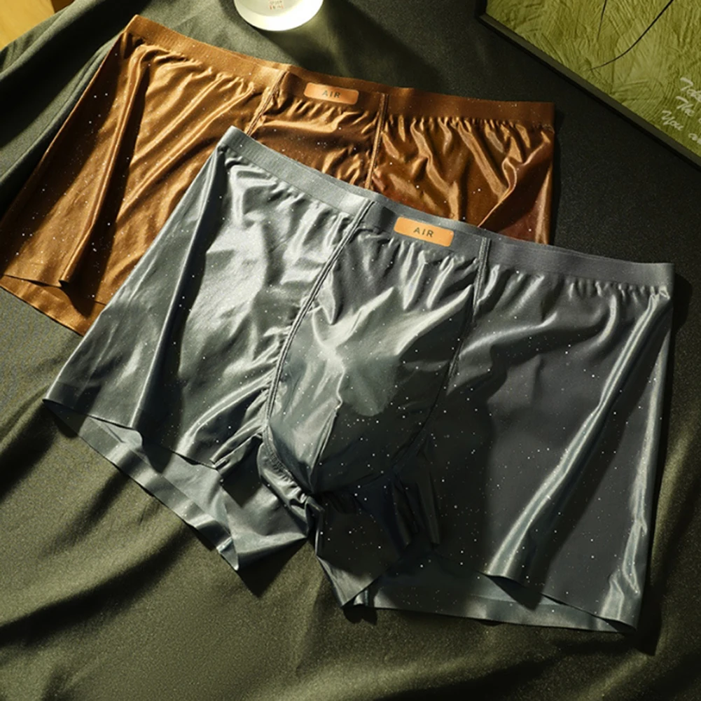 

Men Oily Glossy Boxer Shorts Solid Underwear Ultra-Thin Lingerie Ultra Hot Briefs Seamless Underpants Breathable Panties Trunks