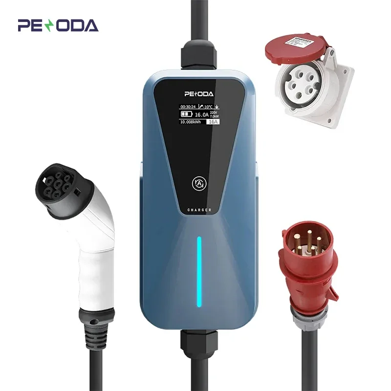 

PENODA Factory OEM ODM Mode 2 To Red Plug Electric Car EV Charging Level 2 Evse Controller 16A 11KW Portable EV Charger