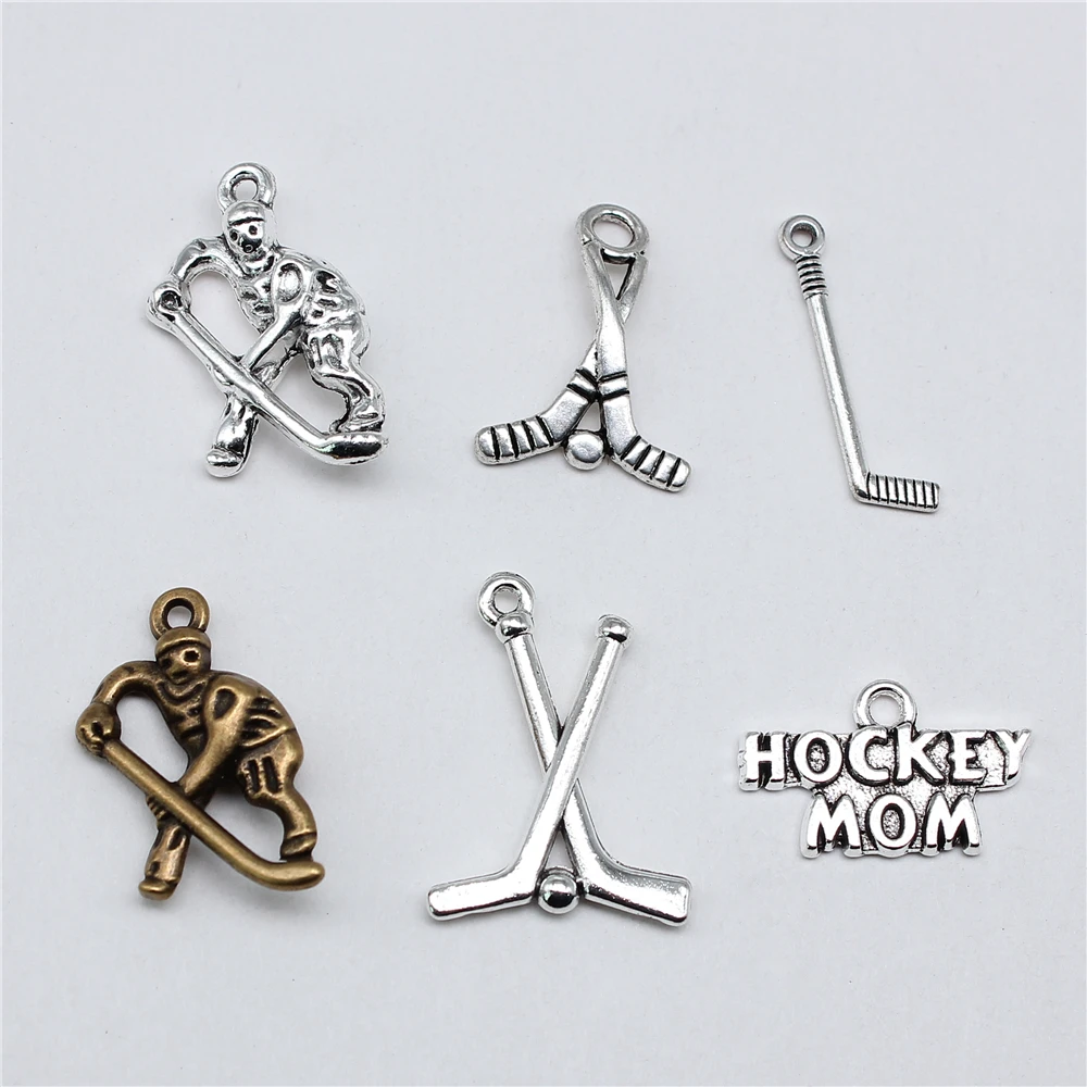 10pcs Hockey Charms For Jewelry Making Sport Charms Antique Silver Color Pendants DIY Crafts Making Findings Handmade Jewelry