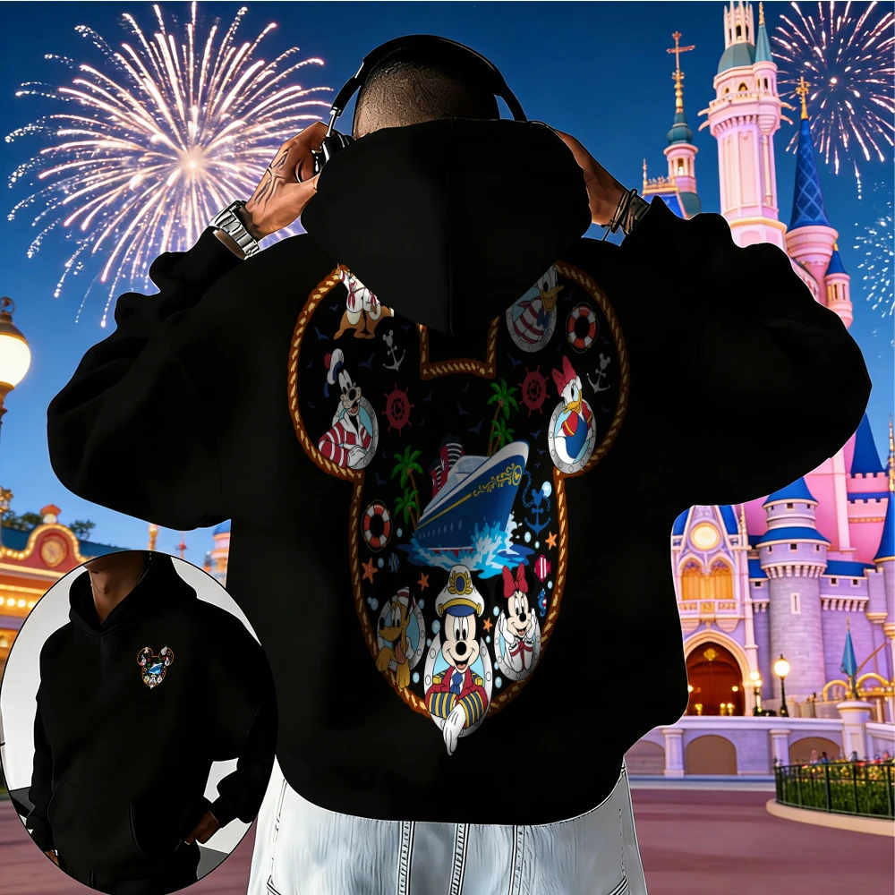 

Осень/зима 2026, толстовка с рисунком Микки и Минни Диснея, мужская модная уличная хлопковая теплая толстовка, свободное повседневное пальто унисекс